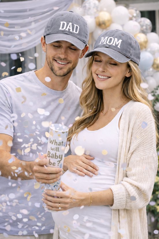 Mom & Dad petjes grijs, cadeau voor babyshower en gender reveal