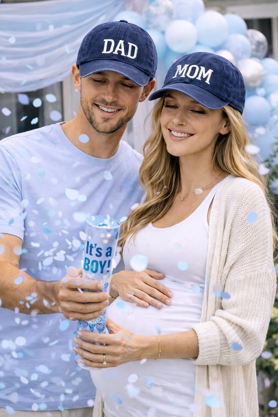 Mom & Dad petjes marine blauw, cadeau voor aanstaande ouders